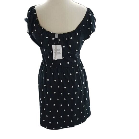 ASOS Dress Womens Size 10 Black White Polka Dot Off Shoulder Ruffle Button Front - Picture 5 of 7